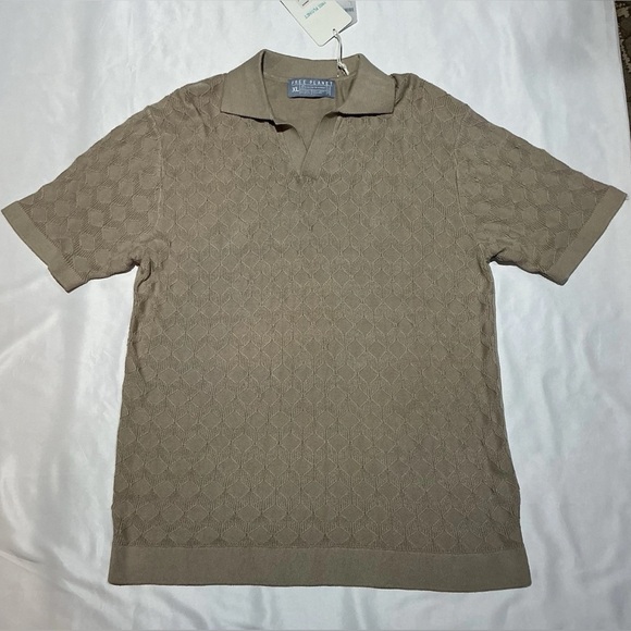 NWT  Free Planet Mens X-Large Crochet Knit Sweater Polo Shirt Ribbed Geo Pattern - Picture 1 of 11